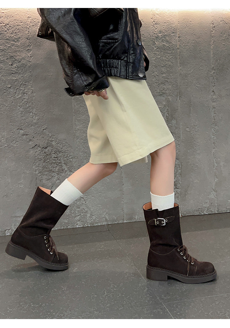 Karin Luna Bestseller Large Tube Thick Sole Martin Boots with Belt Buckle