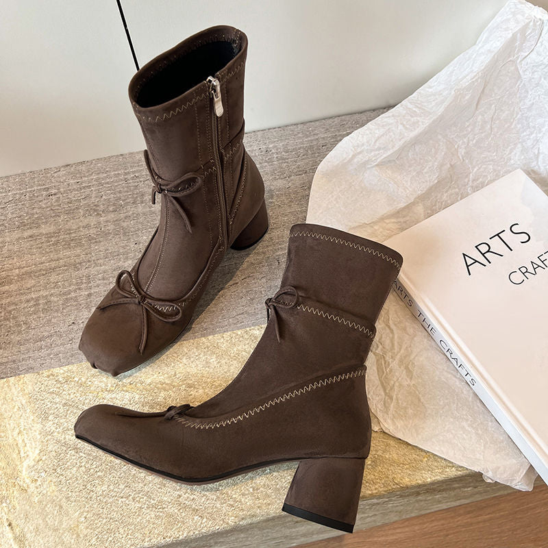 Karin Luna In Stock Spot Goods Hot-Selling Sweet Standard Bow Round-Toe Slim Short Boots