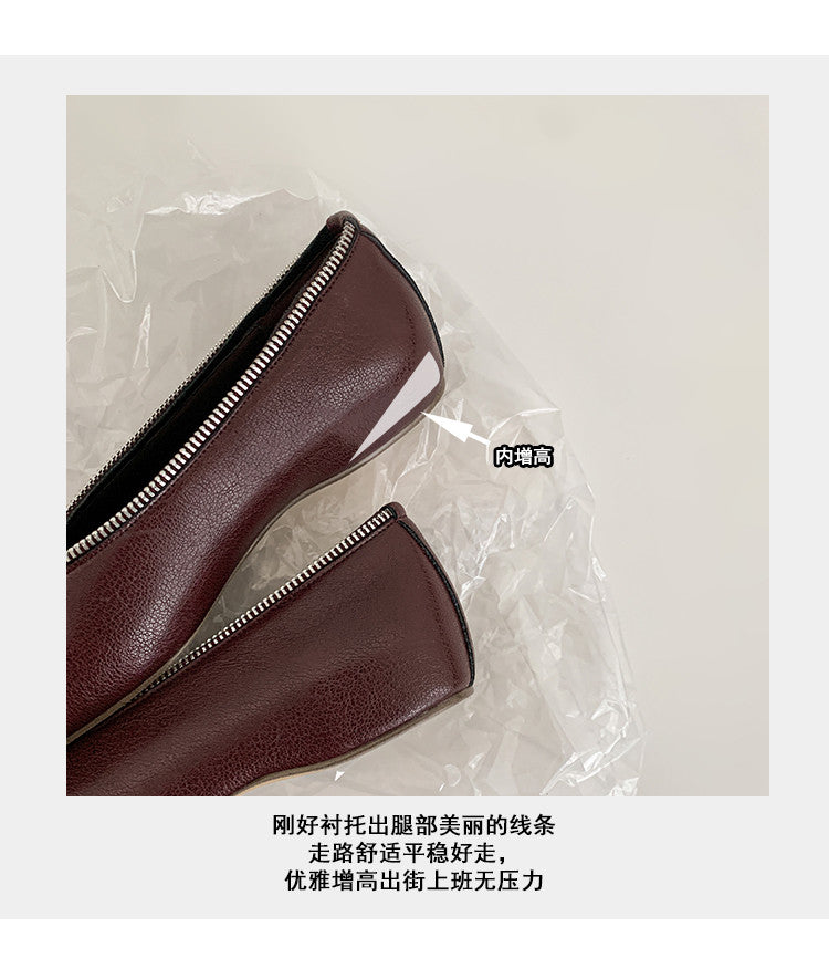 Karin Luna In Stock In Stock ~Basic Versatile Light Luxury Zipper Small Square Toe Flats