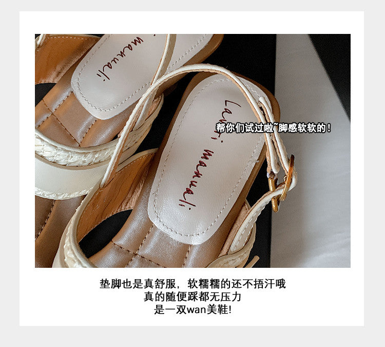 Karin Luna In Stock Spot Goods Vacation style Sofa Cushion Square Toe Irregular Heel Open-Toe Sandals