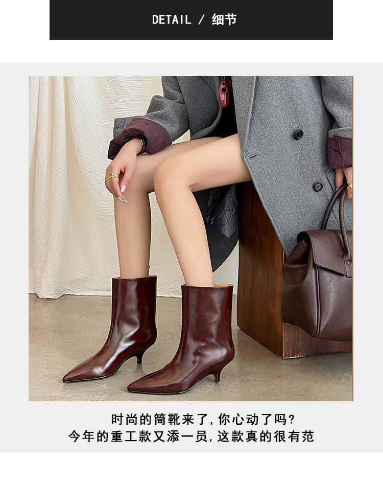 Karin Luna In Stock Spot Goods Minimalist Tube Kitten Heel Short Boots