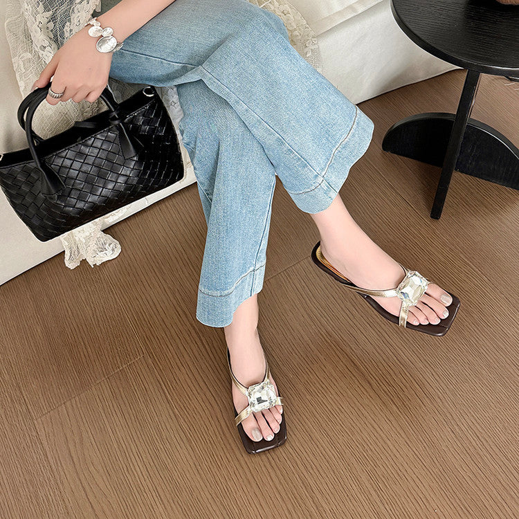 Karin Luna In Stock Spot Goods Rhinestone Square Toe Irregular Heel Slippers