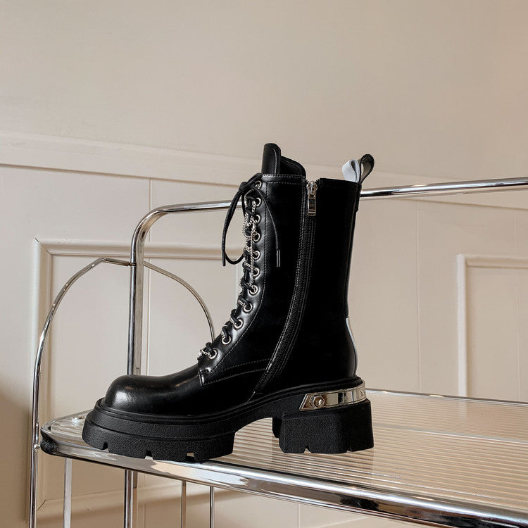 Karin Luna In Stock Spot Goods Lace-up casual metal decorative thick-soled Martin boots