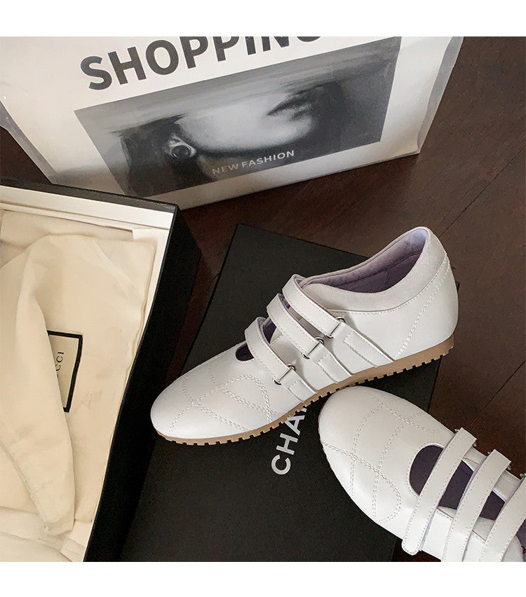 Karin Luna Casual Shoes Series~  In Stock In Stock Magic Tape Round Toe Internal Height Increase Single Strap Flats