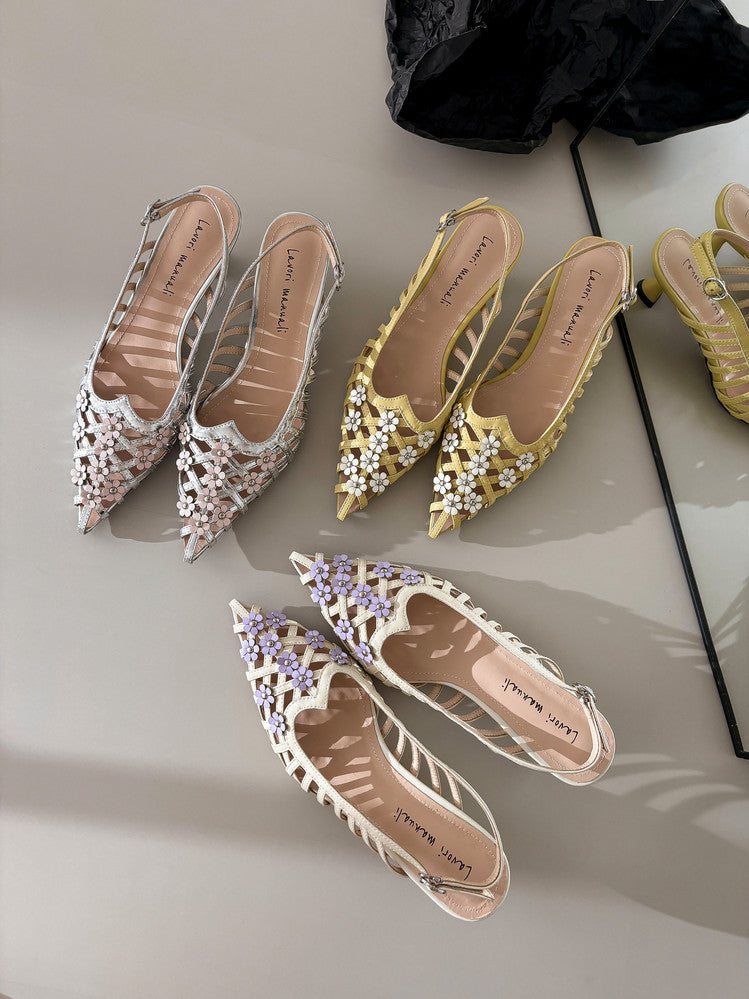 Karin Luna In Stock Spot Goods  Purely Handmade Flowers High-end Hollow Out Sandals