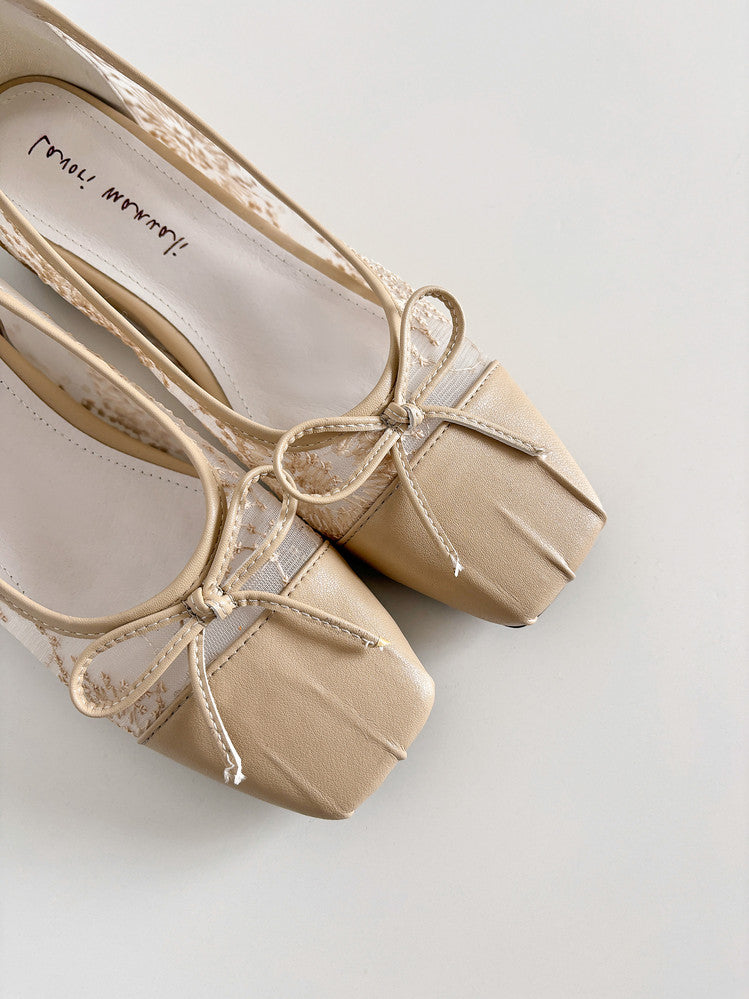 Karin Luna In Stock In Stock  Wrinkled Square Toe Patchwork Breathable Mesh Bow Granny Shoes