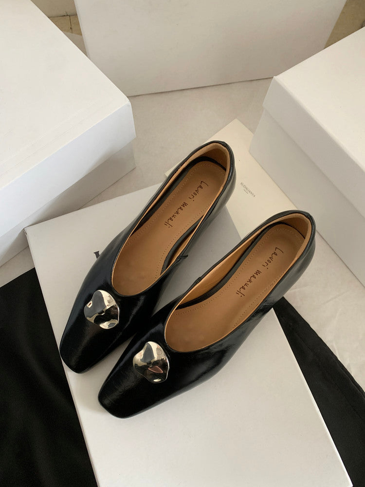 Karin Luna In Stock Spot Goods  Small Metal Decoration Thick Heel Single Shoes