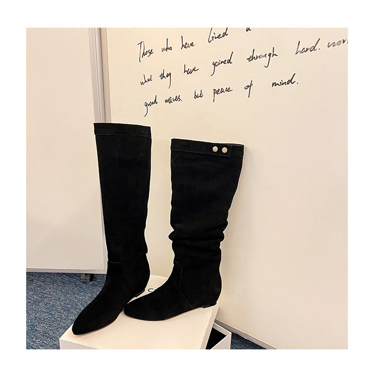 Karin Luna In Stock Spot Goods  Bestselling Suede Leather Sold Out Fast: Pile of Matte Inner Height-Increasing Western Boots