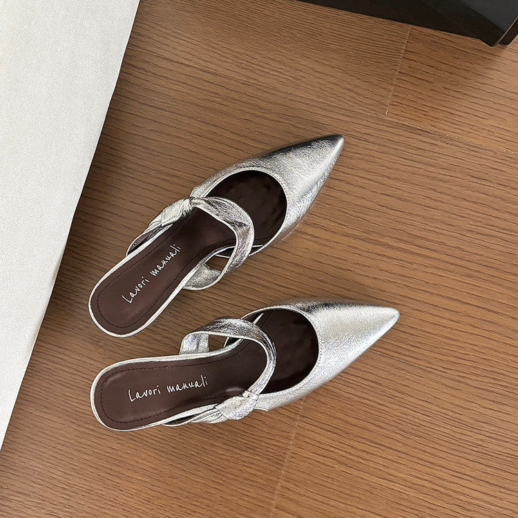 Karin Luna In Stock Spot Goods  Pointed Toe Irregular Heel Elegant Retro Strap Slippers