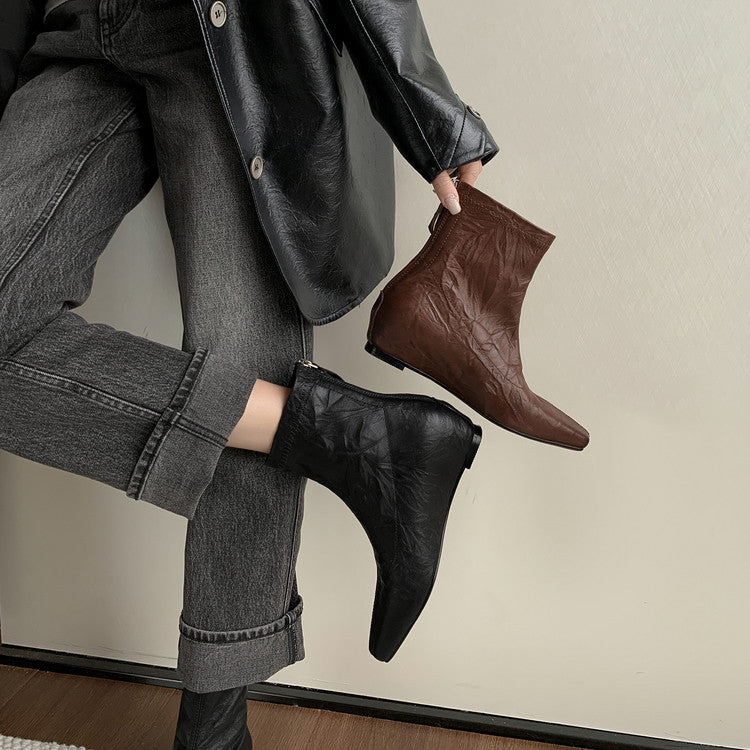 Karin Luna In Stock Spot Goods Slim Series  Hidden Wedge Small Square Toe Back Zipper Short Boots