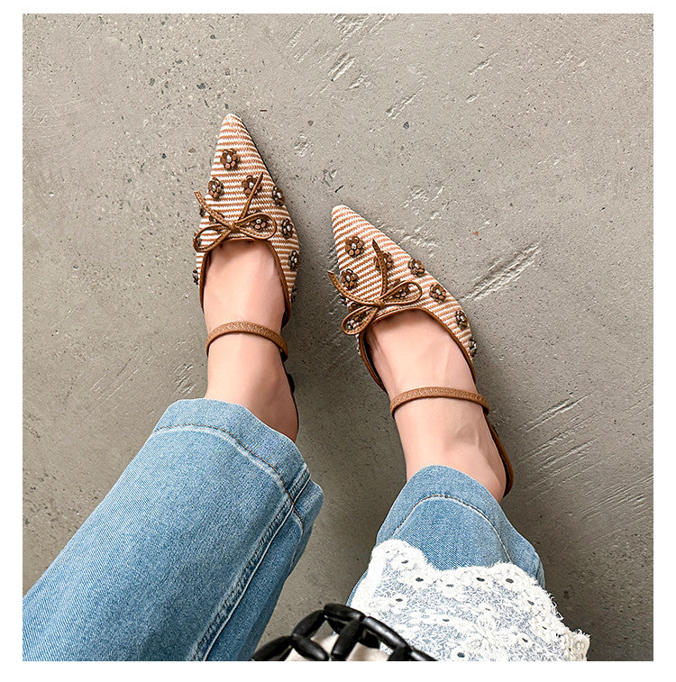 Karin Luna In Stock Spot Goods  Elegant Floral Pointed Toe Rhinestone Slippers