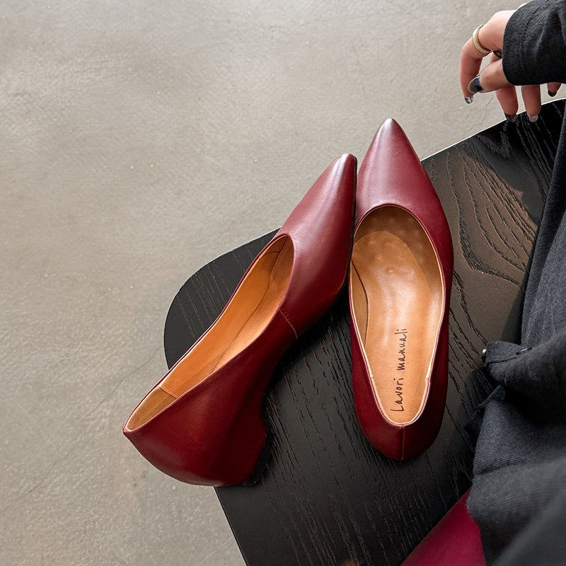 Karin Luna Full Layer Inside and Out~Basic Versatile Retro French Pointed Toe Irregular Heel Single Shoes