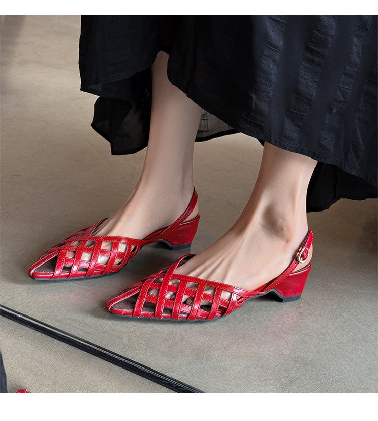 Karin Luna Braided Style ~Cross-woven Pointed Toe Closed-toe Sandals