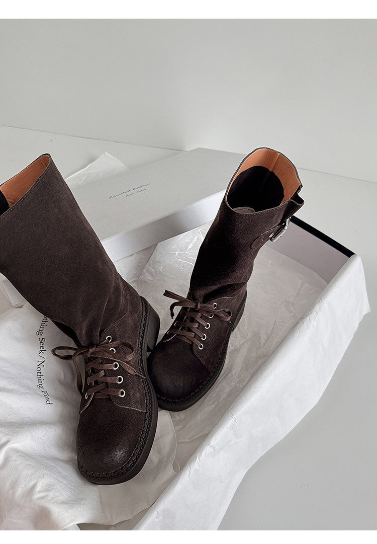 Karin Luna Bestseller Large Tube Thick Sole Martin Boots with Belt Buckle