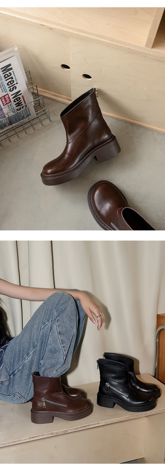 Karin Luna Niche Diagonal Zipper Basic Thick Sole Short Boots