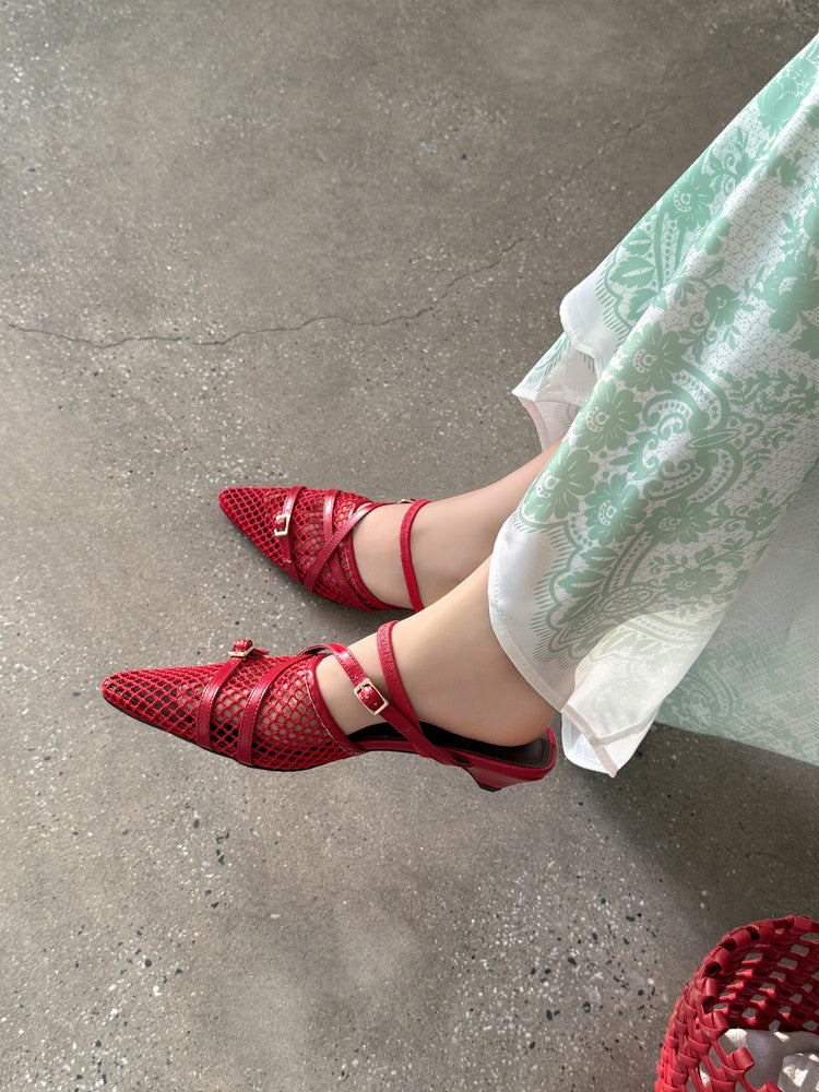 Karin Luna In Stock  Spot Goods  Mesh Series Elegant Closed-Toe Belt Buckle Slippers