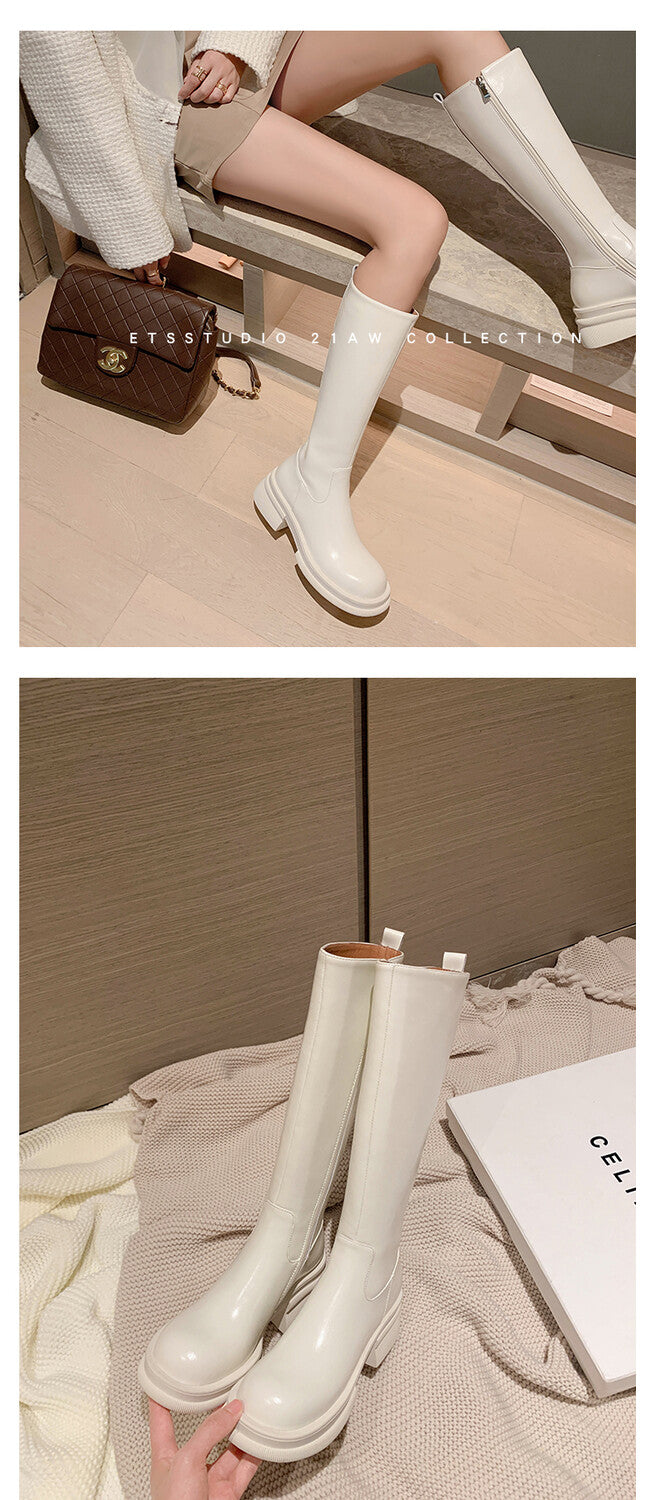 Karin Luna In Stock Spot Goods  Always in stock  Classic Basic Style Round Toe Thick Sole Knight Boots
