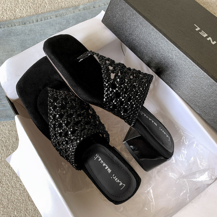 Karin Luna Hot-Selling Braided Style  In stock Toe-strap Woven Sofa Insole Slippers