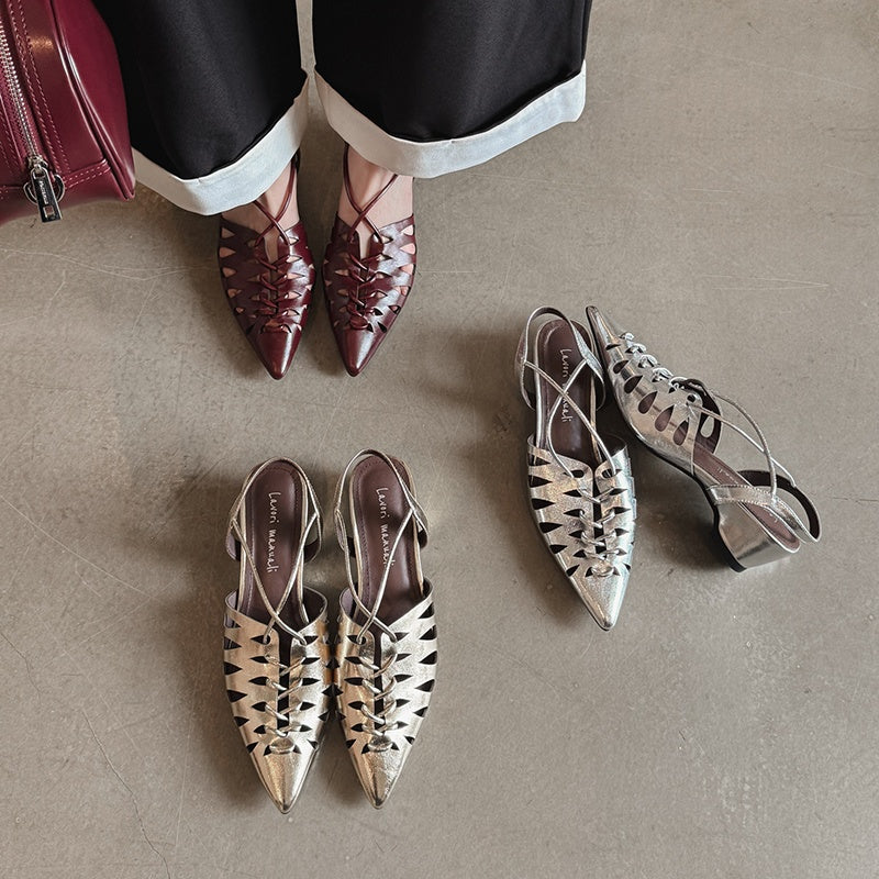 Karin Luna Braided Style ~Cross-woven Pointed Toe Closed-toe Sandals