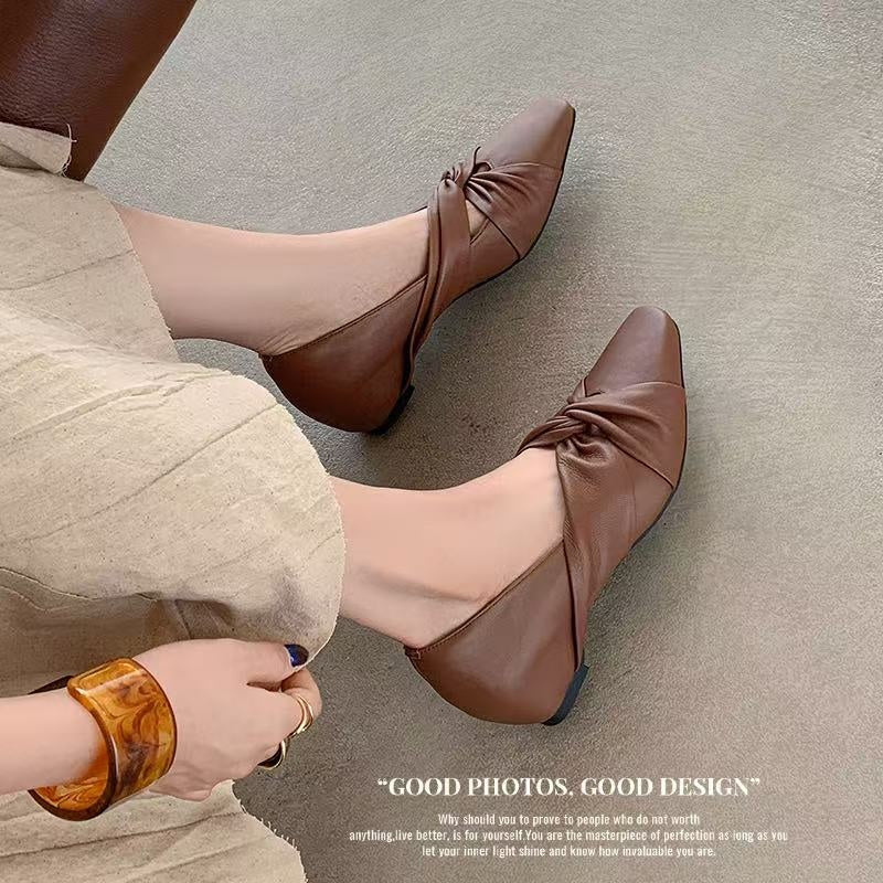 Karin Luna Cross Design Square Toe Hidden Wedge Shoes