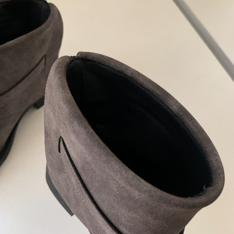 Karin Luna In Stock Spot Goods Versatile Basic Round Toe Belt Buckle Thick Sole Tube Boots