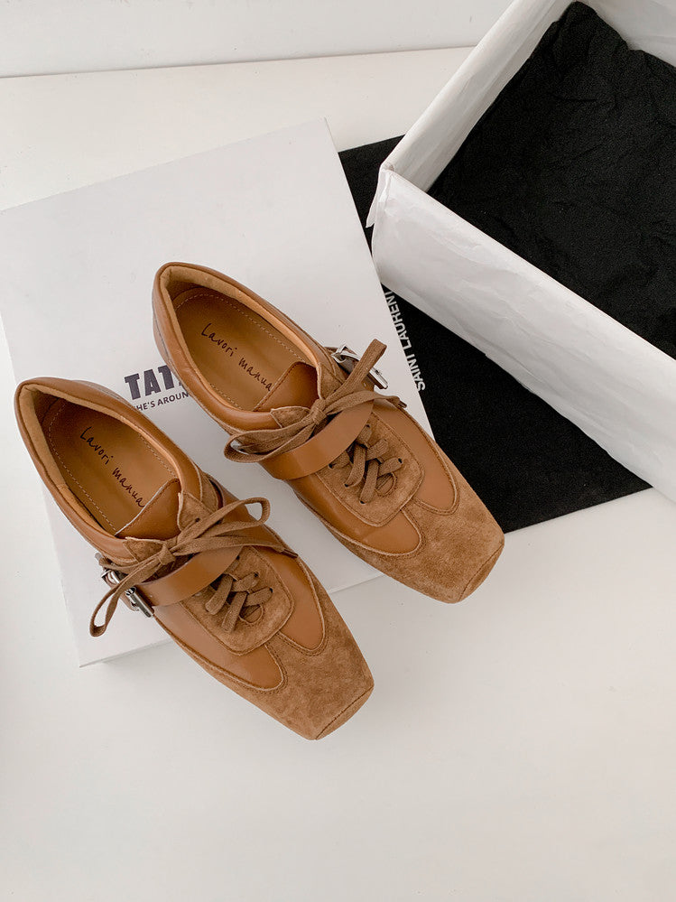 Karin Luna In Stock Spot Goods  Designed retro square-toe ballet shoes with laces