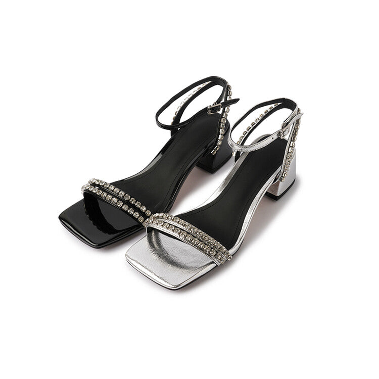 Karin Luna Classic Style   Rhinestone Strap Chunky Heel Open-Toe Sandals