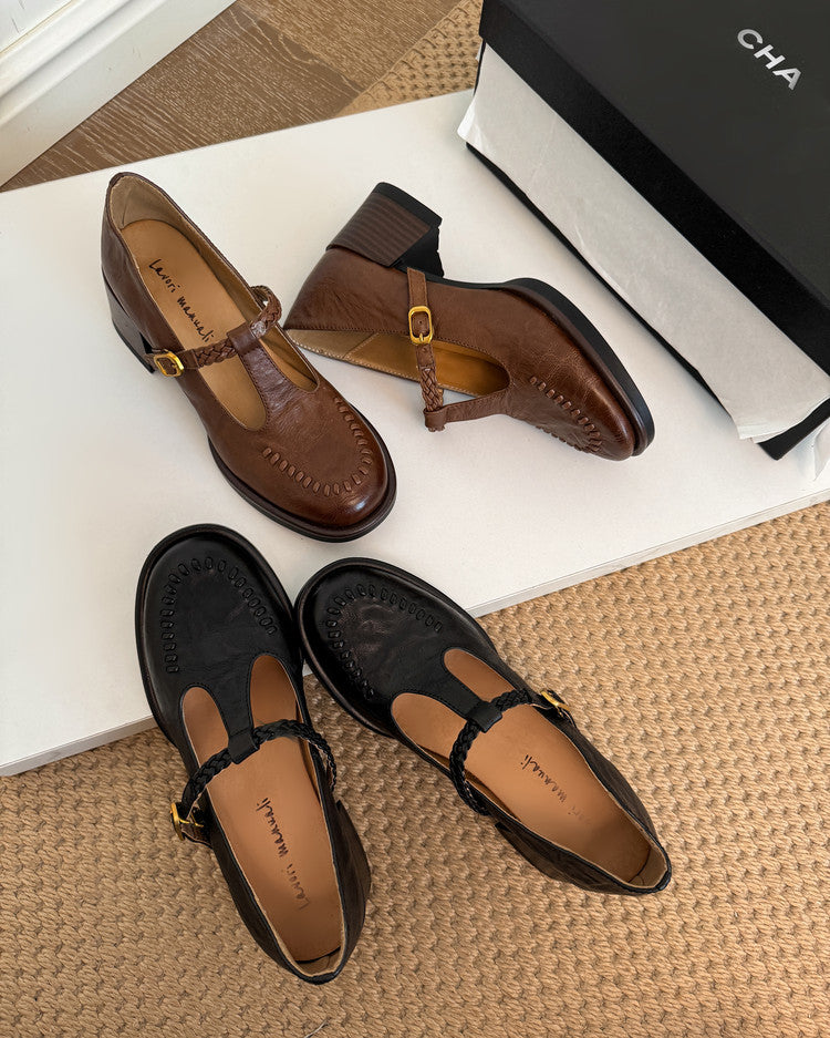 Karin Luna In Stock Spot Goods Vintage Braided Twist High Heels T Round Toe Thick Sole Single Shoes