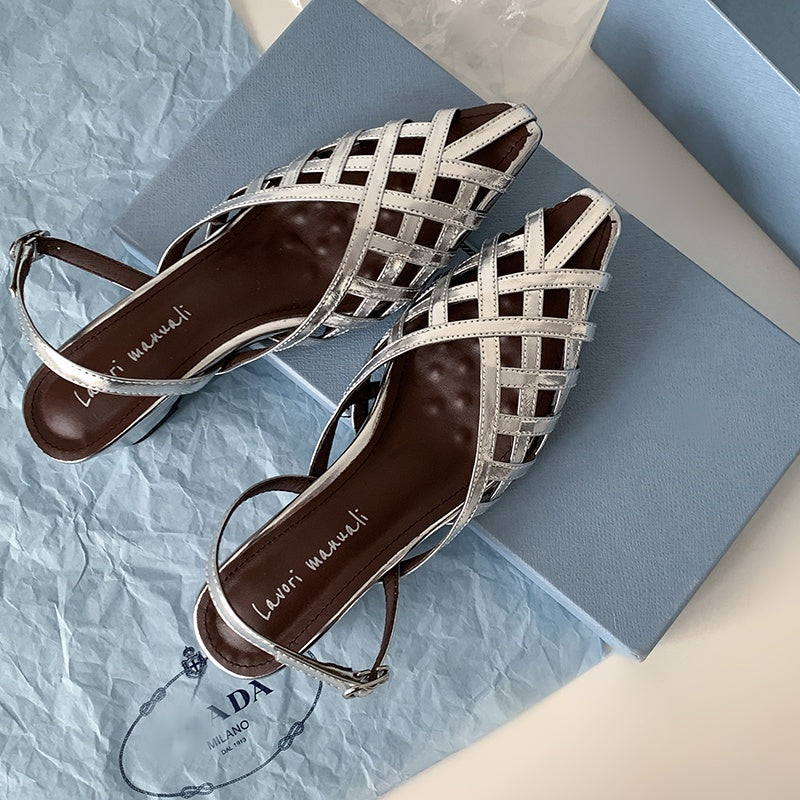 Karin Luna Braided Style ~Cross-woven Pointed Toe Closed-toe Sandals