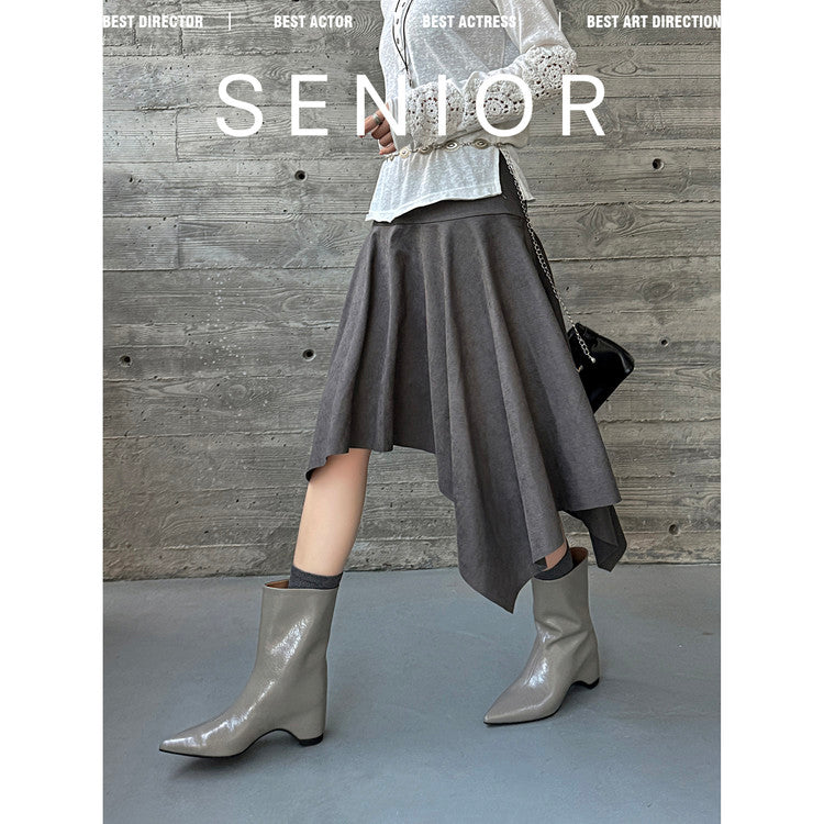 Karin Luna Elegant Pointed Toe Hidden Wedge Short Boots