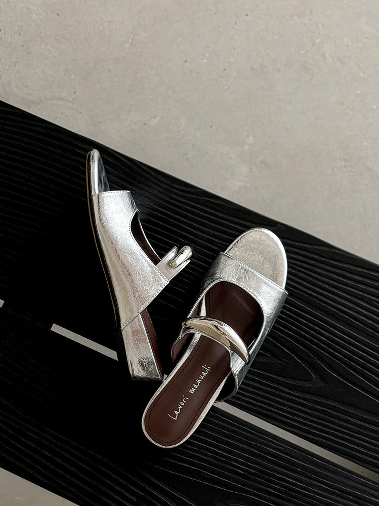 Karin Luna In Stock Spot Goods  Metal Buckle Round Toe Strap Slippers