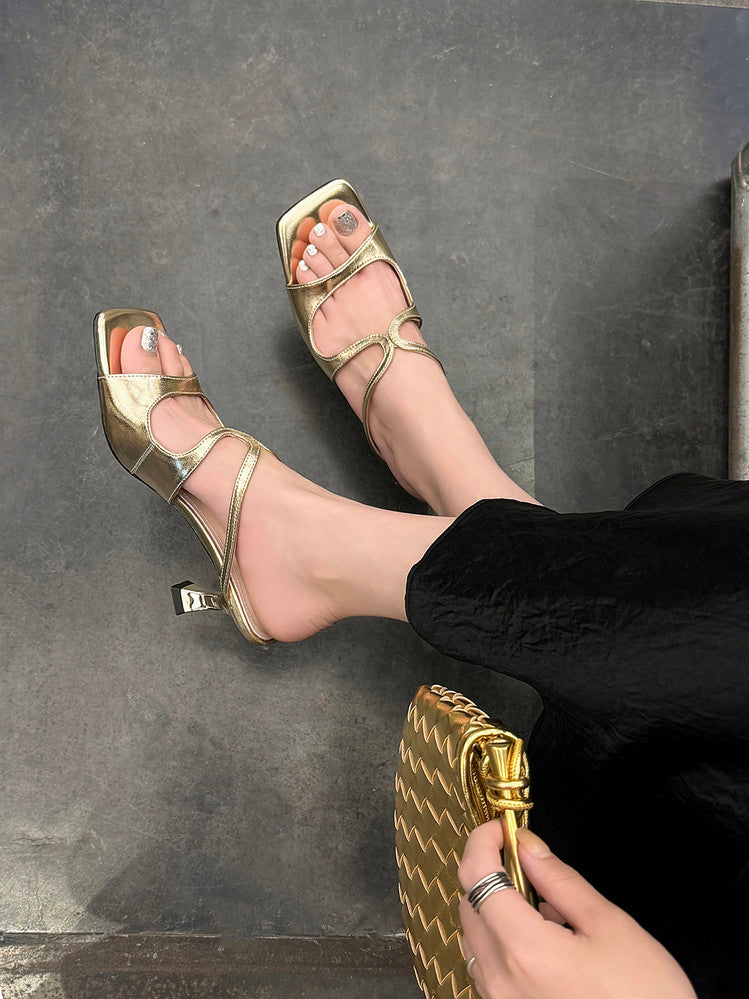 Karin Luna French Retro Square Toe Wrap Strap Open-Toe Slippers