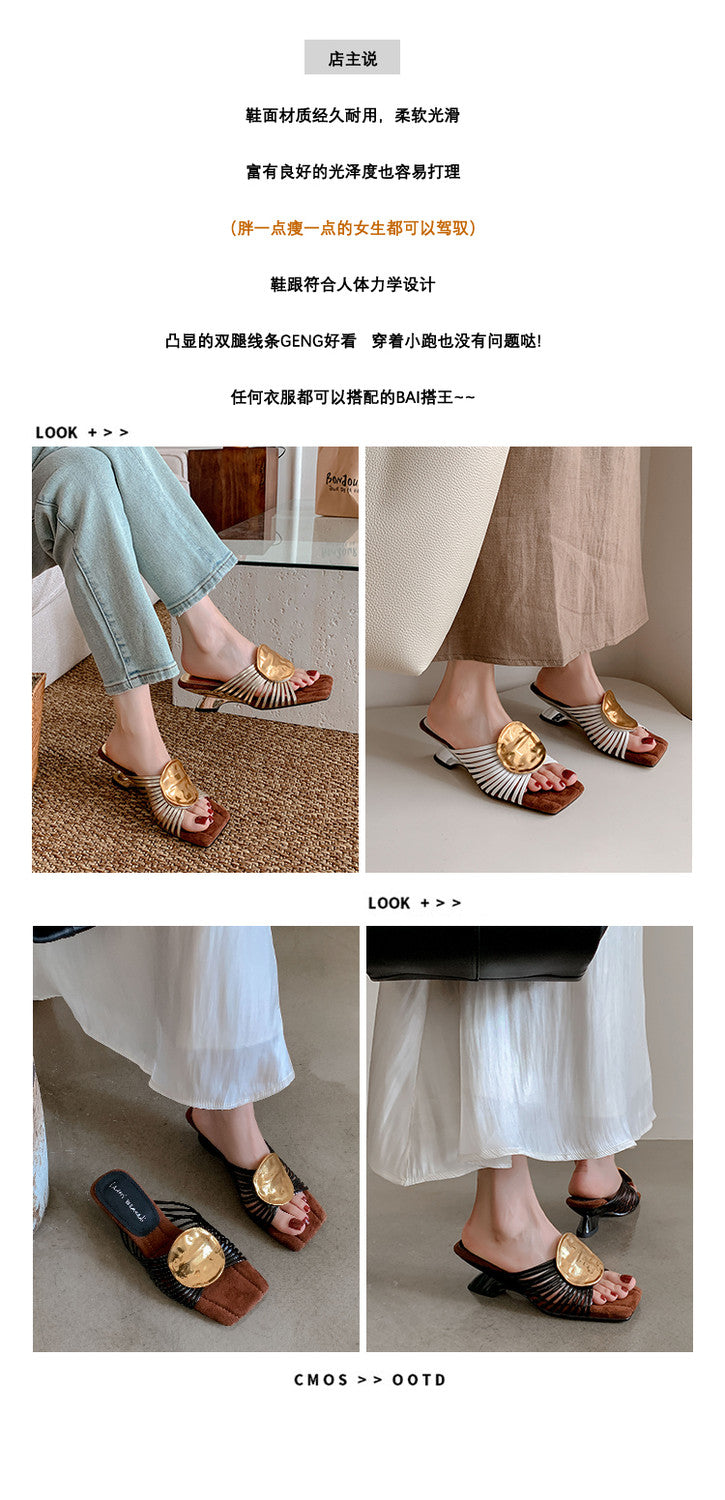 Karin Luna Bestseller Popular New Image  Comes with data plan included Resort Style Irregular Heel Thin Strap Slippers