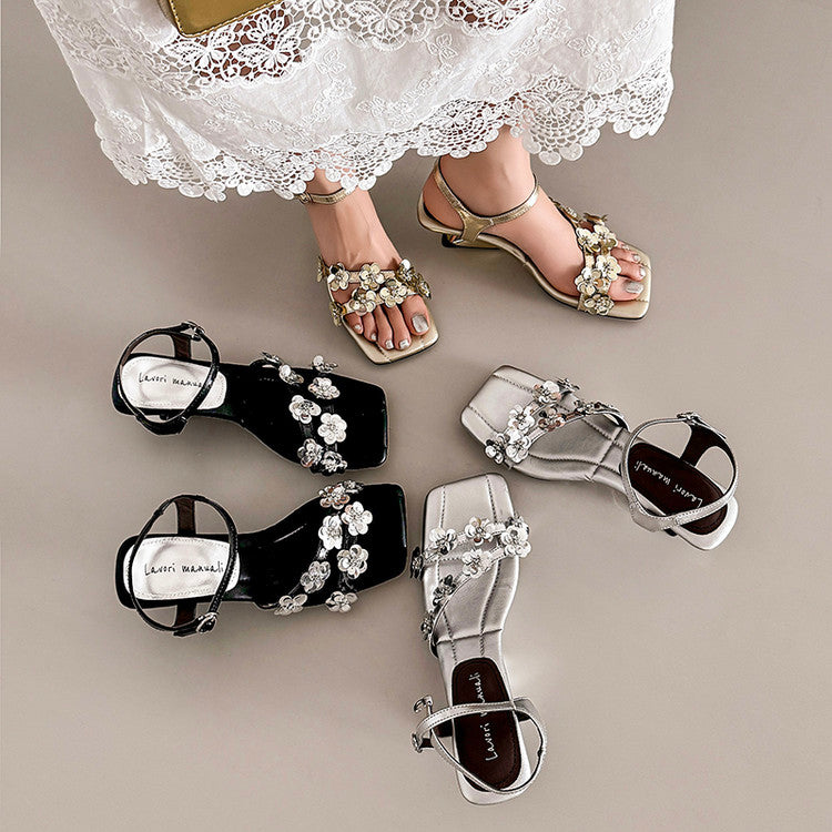 Karin Luna In Stock Spot Goods All the Best Square-Toed Sequin Flower Sandals