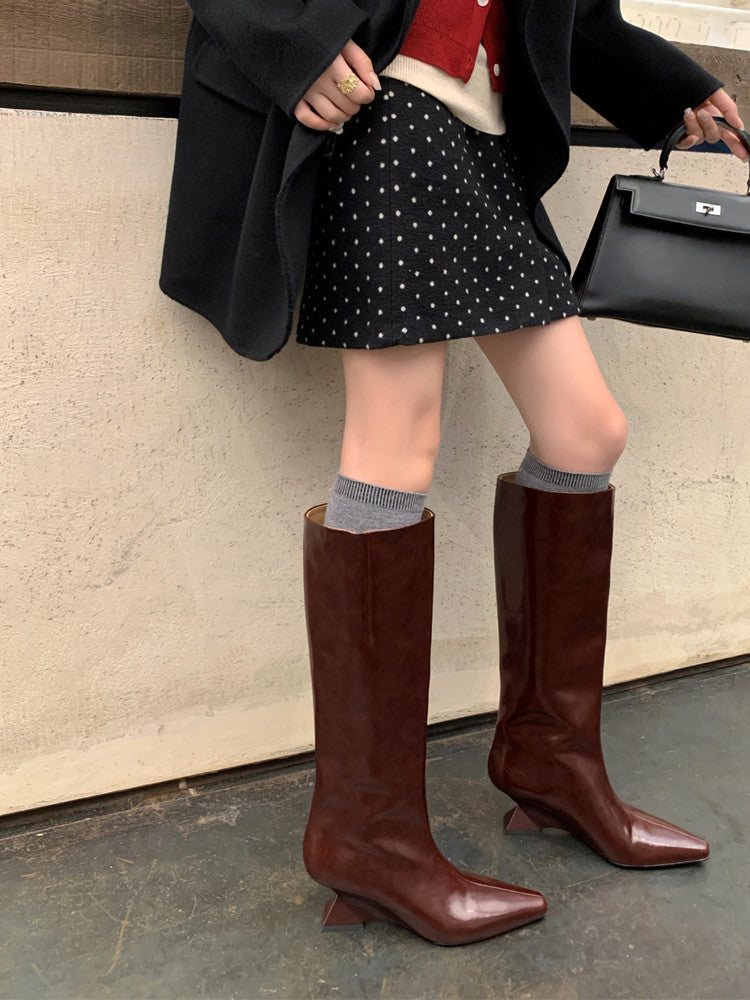 Karin Luna European and American Style Unisex Square-Toed Long Boots