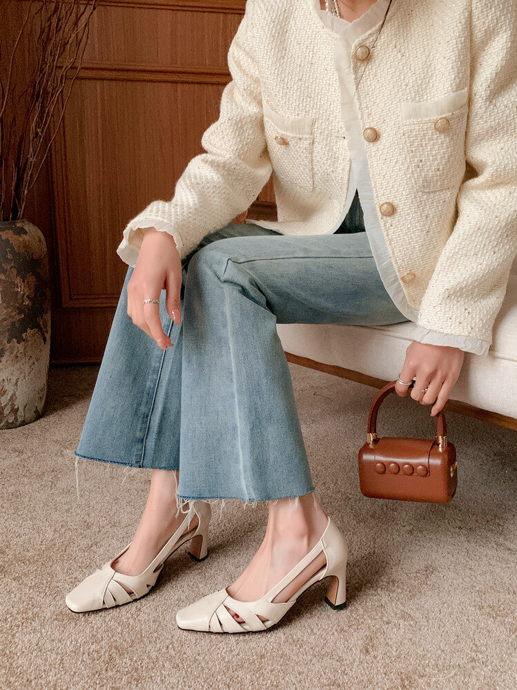 Karin Luna Hot-Selling Retro Big Item Big Goods Available for sale all seasons French-style Hollow Out Single Shoes Full leather inside and out