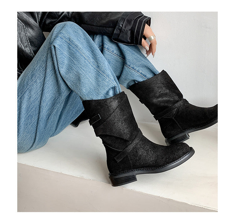 Karin Luna In Stock Spot Goods  Super textured Lazy Style Thick-Soled Ankle Boots