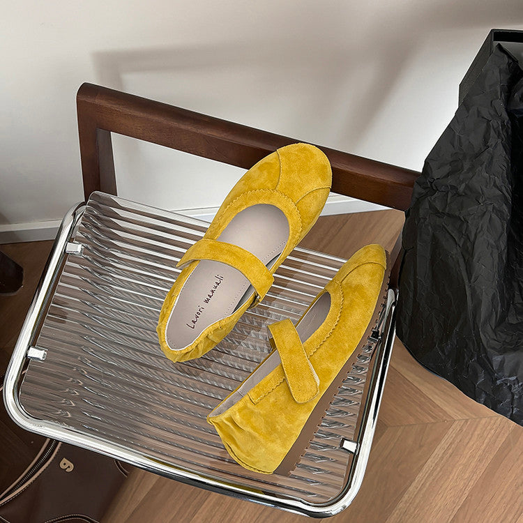 Karin Luna Casual Shoes Series~  In Stock In Stock Magic Tape Round Toe Internal Height Increase Single Strap Flats