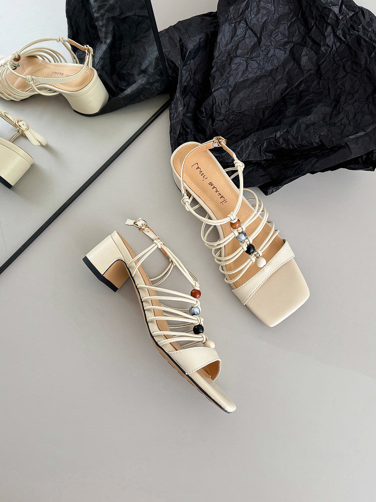 Karin Luna Bohemian Vacation Style~Square Toe Open Toe Sandals