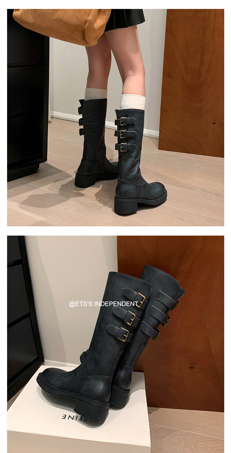 Karin Luna In Stock In Stock Thigh Circumference Belt Buckle Thick Sole Rider Boots