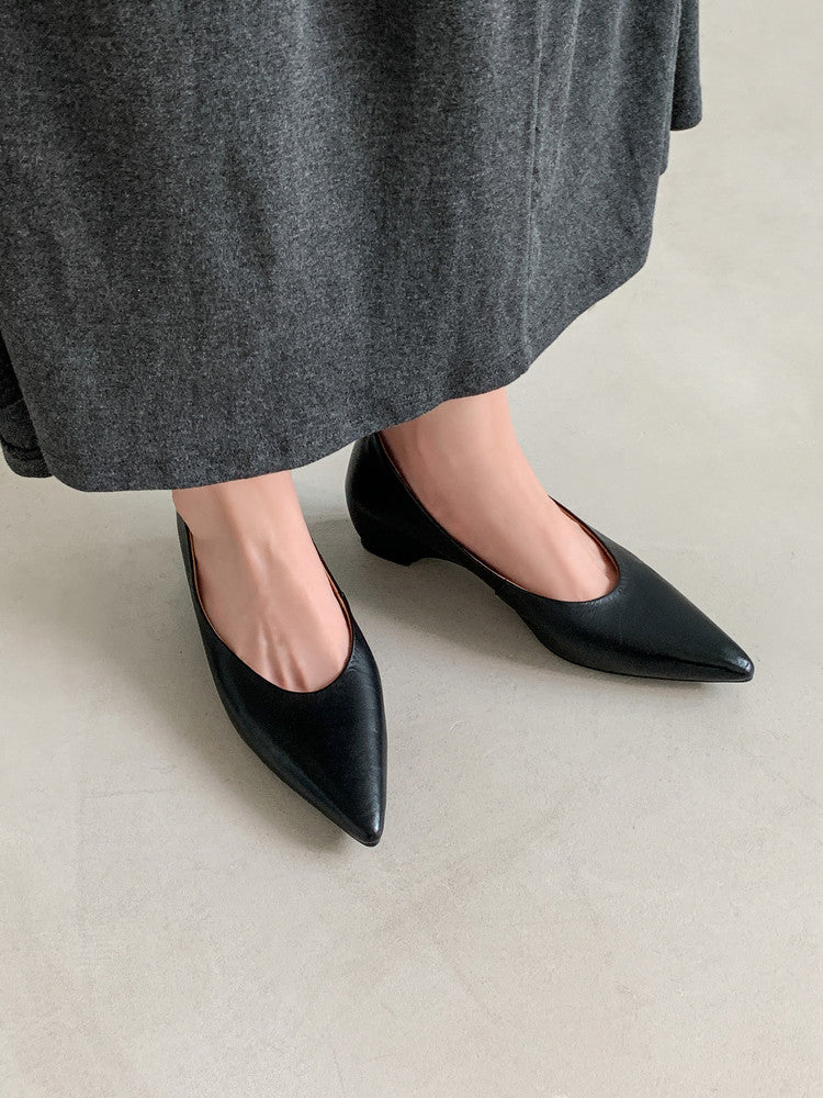 Karin Luna Full Layer Inside and Out~Basic Versatile Retro French Pointed Toe Irregular Heel Single Shoes