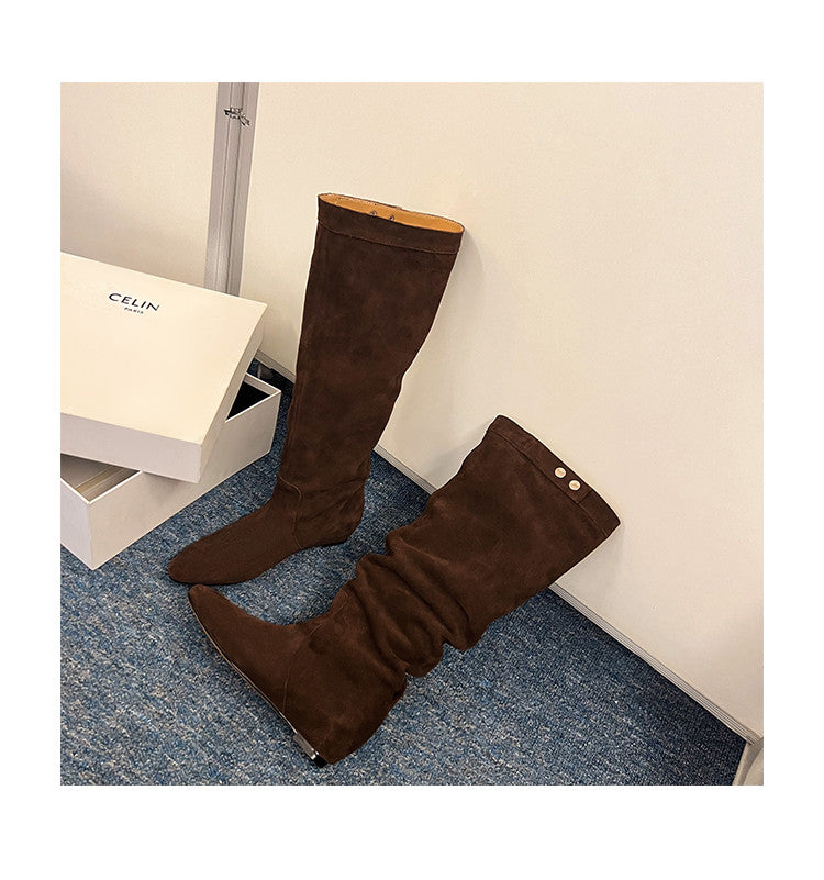 Karin Luna In Stock Spot Goods  Bestselling Suede Leather Sold Out Fast: Pile of Matte Inner Height-Increasing Western Boots