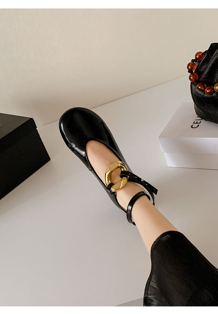 Karin Luna In Stock Large Stock Main Promotion  Two-Way Wear Height-Increasing Retro Gold Buckle Mary Jane Shoes