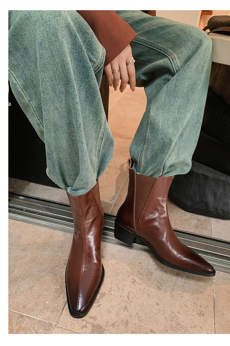 Karin Luna In Stock In stock   Classic first-layer cowhide Chelsea elastic ankle boots