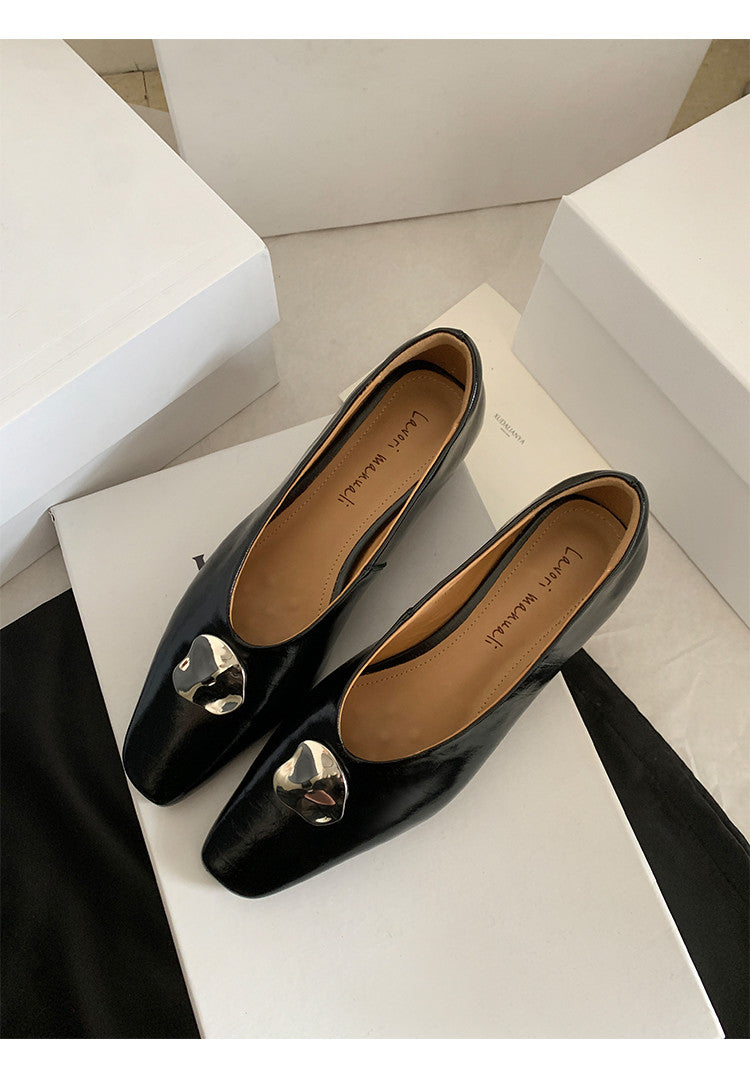Karin Luna In Stock Spot Goods  Small Metal Decoration Thick Heel Single Shoes