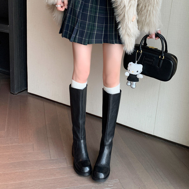 Karin Luna Basic Versatile Style Round Toe Chunky Heel Long Boots