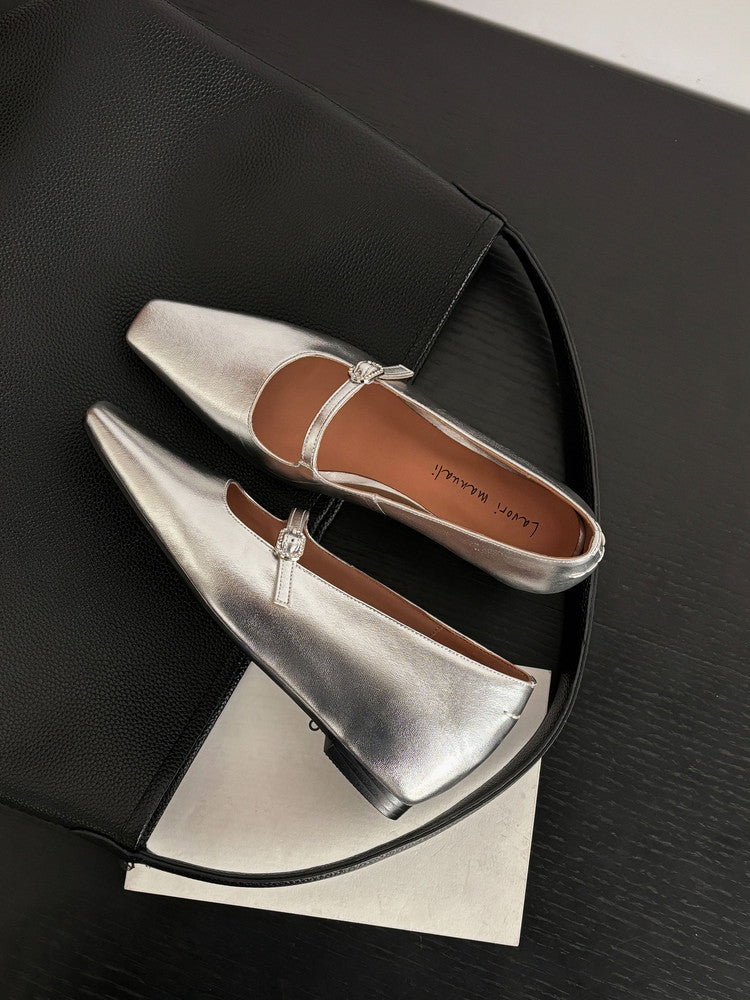 Karin Luna In Stock Spot Goods  Elegant Square-Toe One-Strap Height-Increasing Flats