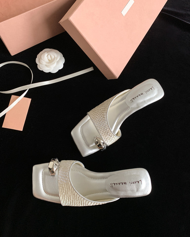 Karin Luna Fish Skin Series~Minimalist Square Toe Popular Irregular Heel Slippers