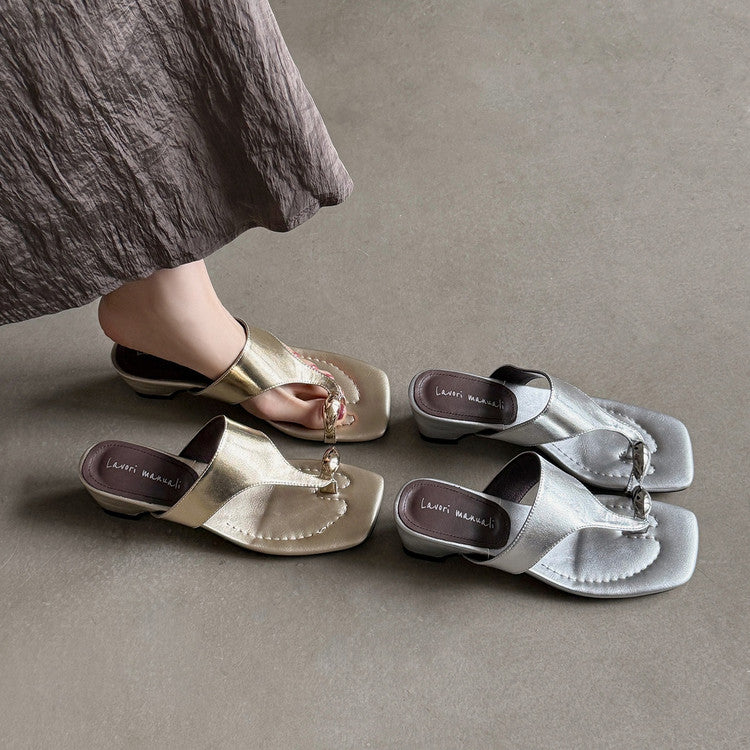 Karin Luna In Stock Spot Goods Clip-toe Square Toe Metal Buckle Minimalist Slippers
