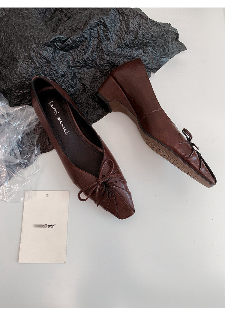 Karin Luna French Style Wrinkled Square Toe Height-Increasing Flats